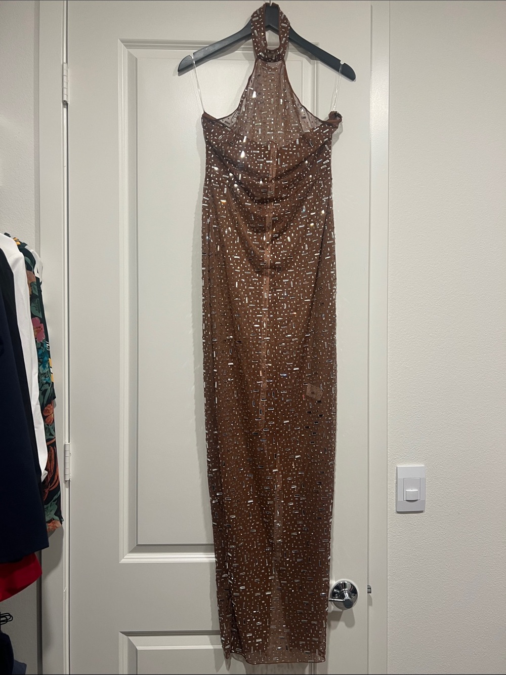 Oh Polly Nude Sequin Halter Maxi Dress - Picture 5 of 5